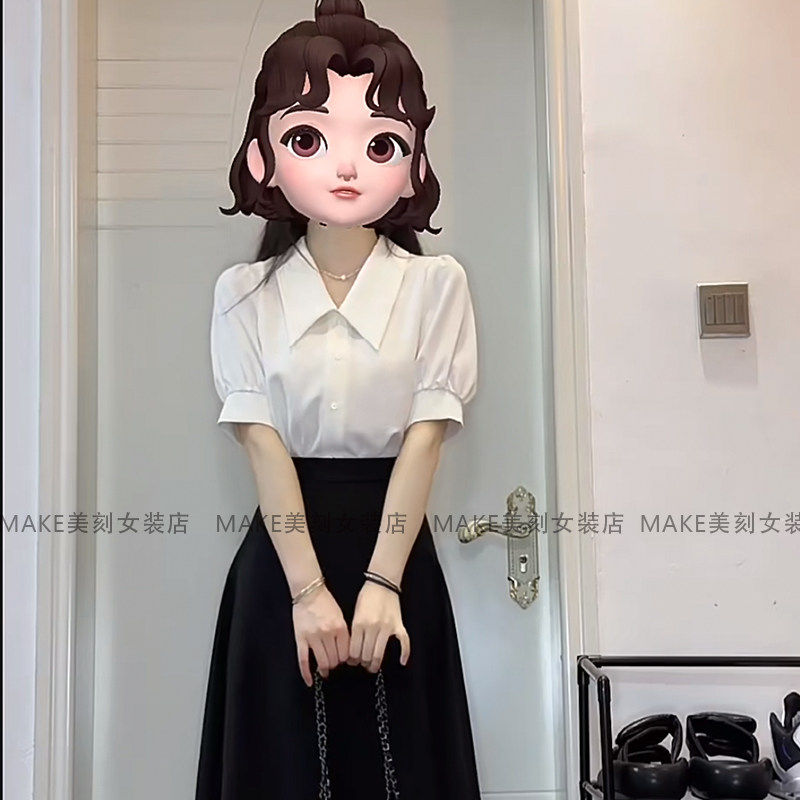 白色雪纺衬衫女短袖夏职