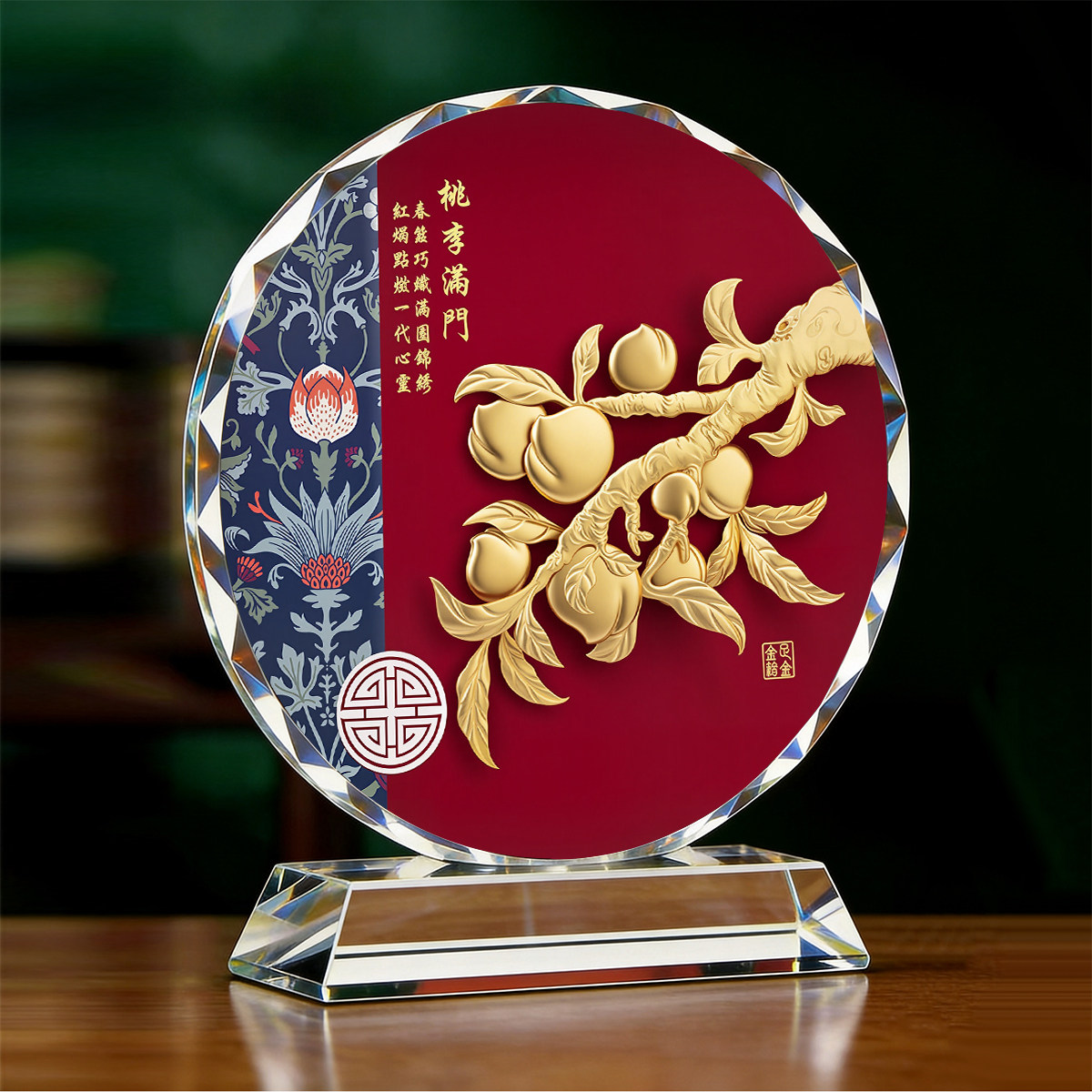 水晶桃子图案奖杯定制庆典礼品