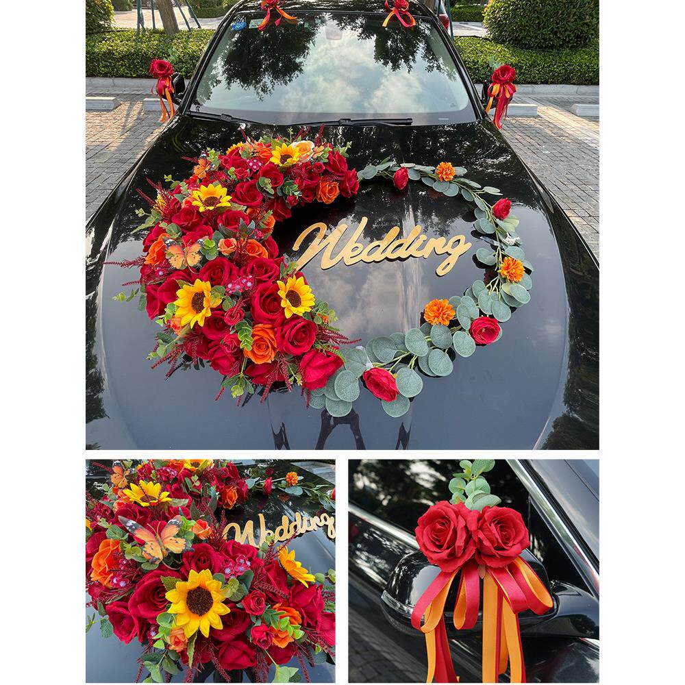主婚车装饰车头花森系主车花车结婚车队套装布置爱心型头车花全套