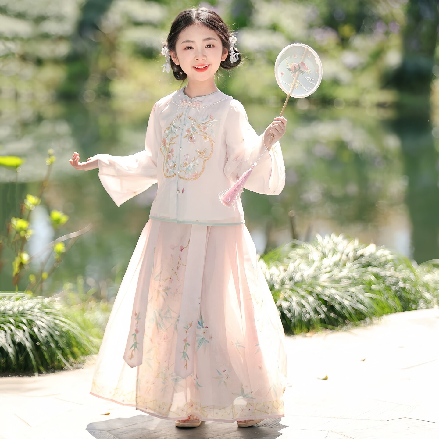 汉服女童新中式长袖套装中国风古风唐装仙气小女孩马面裙套装新款