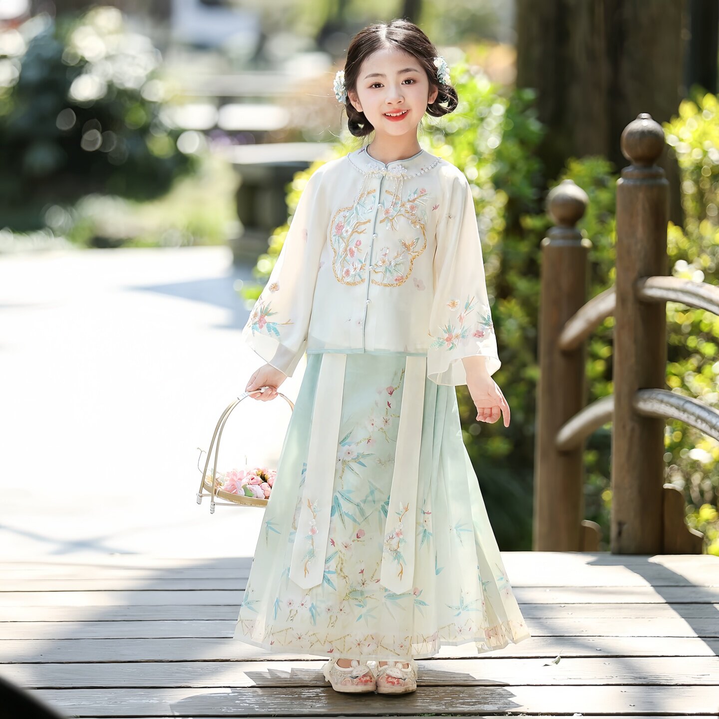 汉服女童新中式长袖套装中国风古风改良唐装仙气小女孩马面裙套装