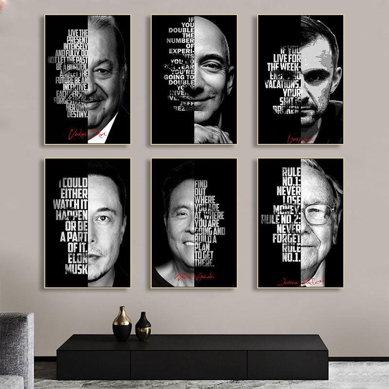 企业家公司挂画巴菲特乔布斯装饰画办公室书房世界名人画像壁画
