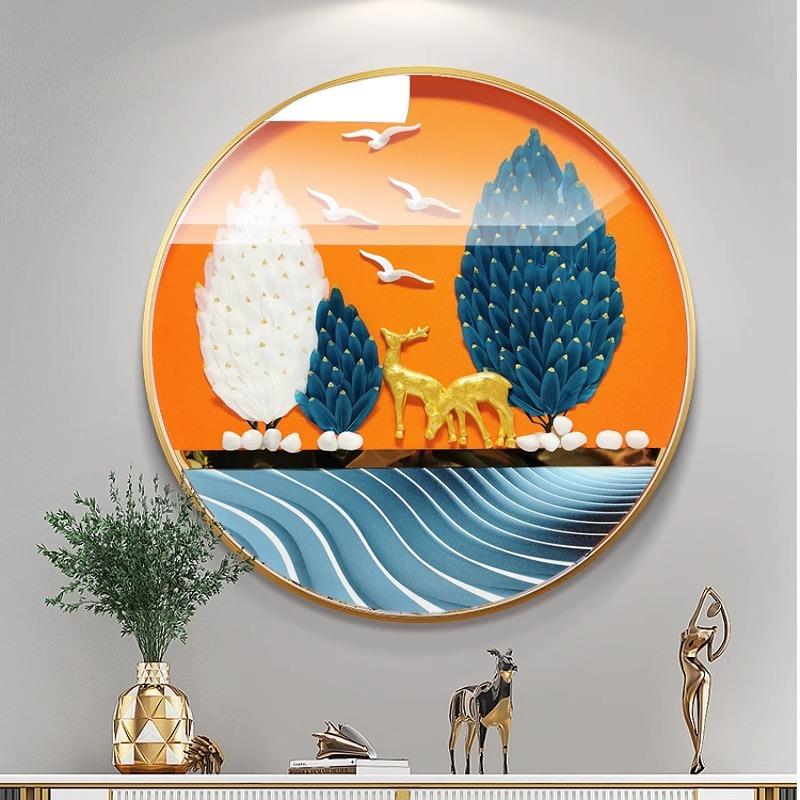 现代简约实物立体圆形挂画餐厅装饰画轻奢风入户玄关装饰壁画新款