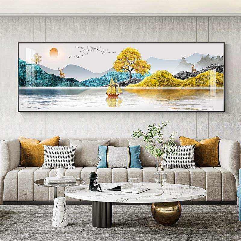 大气风景挂画山水画装饰画高档客厅壁画寓意好电视墙横版家庭墙画