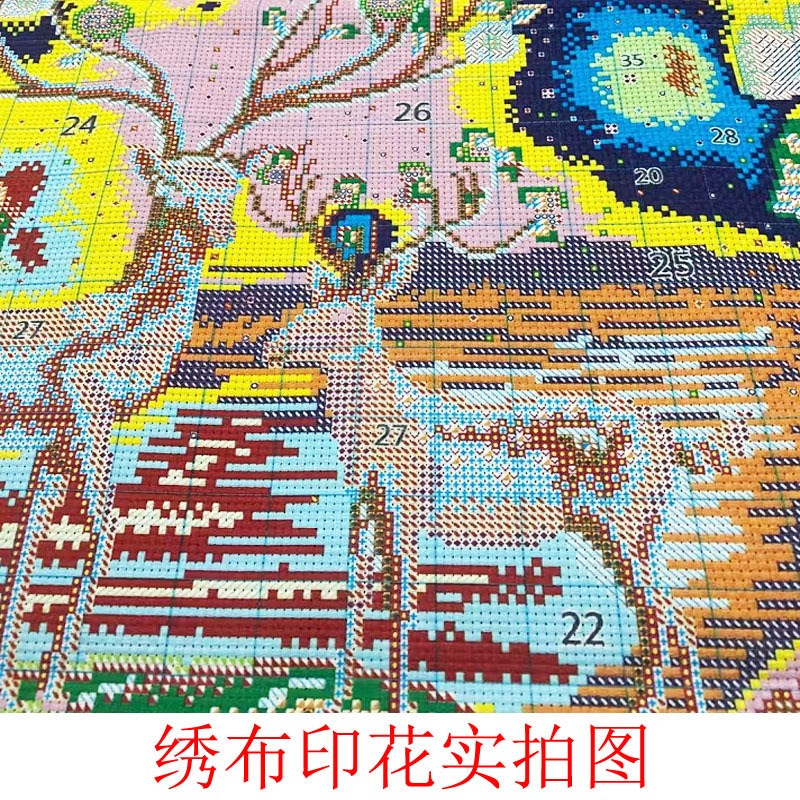 一件代发竖版发财鹿十字绣新款线绣客厅大幅银杏叶麋鹿十字绣