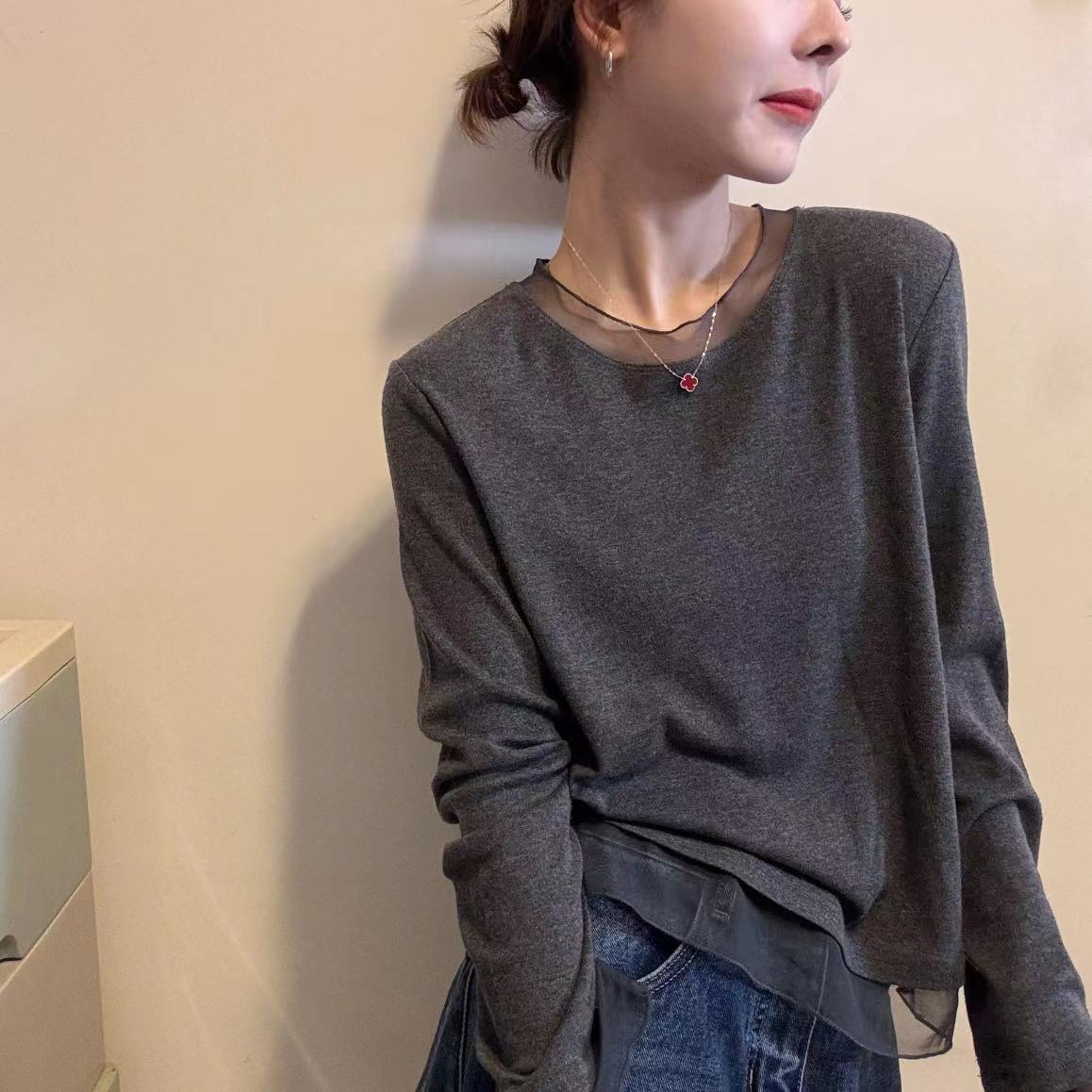 木耳边领长袖衣服打底衫