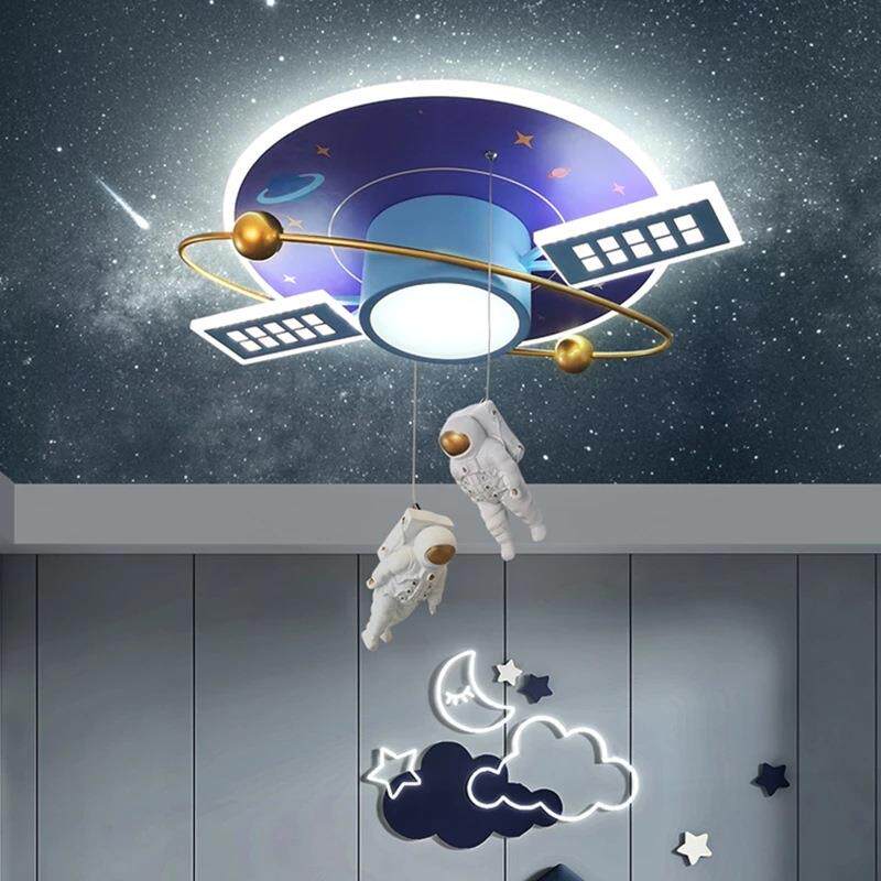 儿童卧室吊灯网红太空模型星球灯卫星男孩装饰房间顶灯