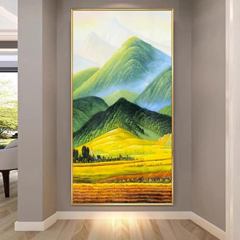 青山图靠山图西墙走廊挂画金山富水聚宝盆装饰画风水画新中式油画