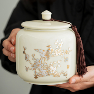 中式创意喜上眉梢茶叶罐密封罐家用简约陶瓷储物罐通用茶罐高级感