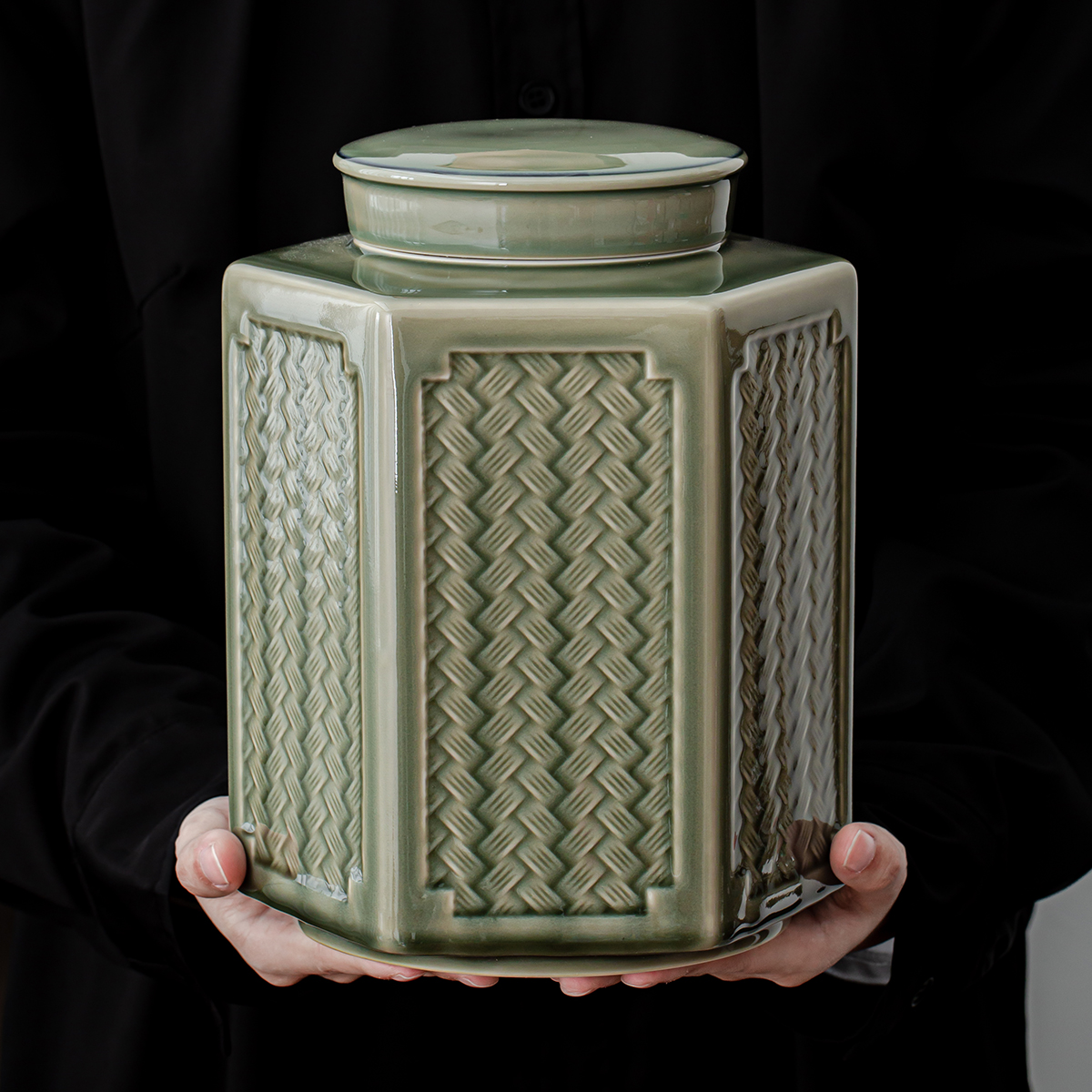 高档青瓷茶叶罐大容量密封罐