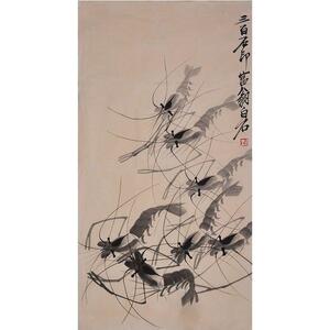 名家齐白石水墨画装饰画国画动物画虾作品客厅书房画壁画山水画