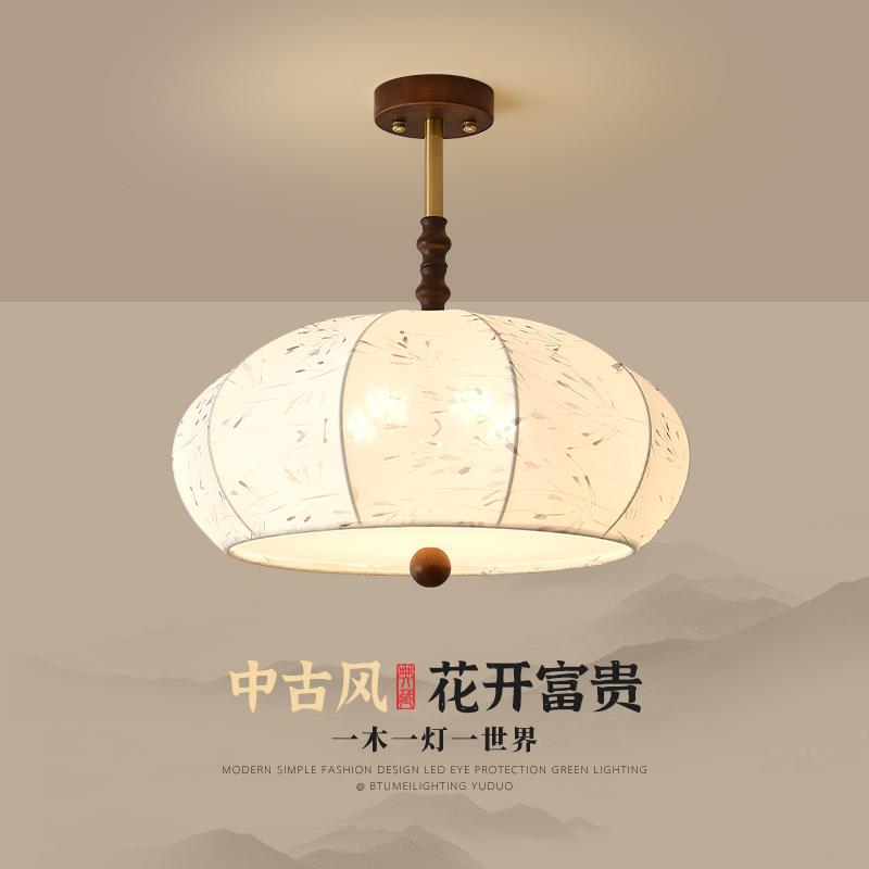 中古风法式复古卧室吊灯新款温馨布艺护眼书房灯南洋美式餐厅灯具