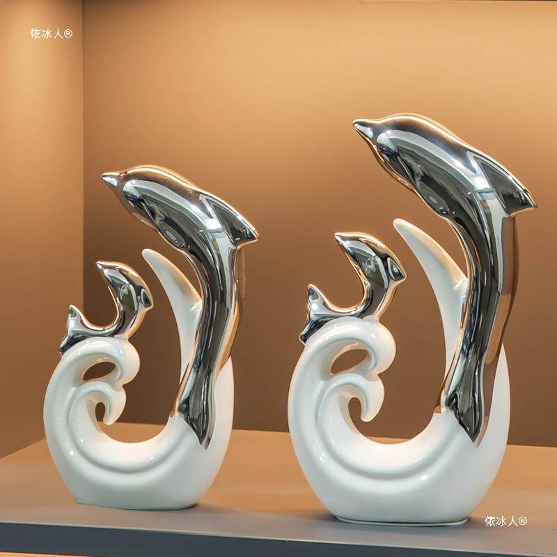 乘风破浪海豚酒柜装饰品摆件家居客厅餐边柜轻奢高级感小摆设软装