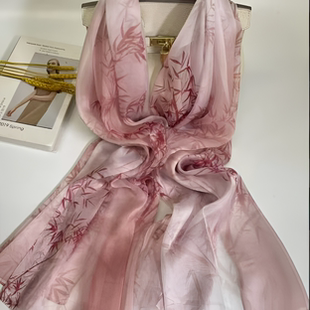 达芬奇密码胭脂竹影女士长款丝巾2026新款高级100%桑蚕丝披肩真丝