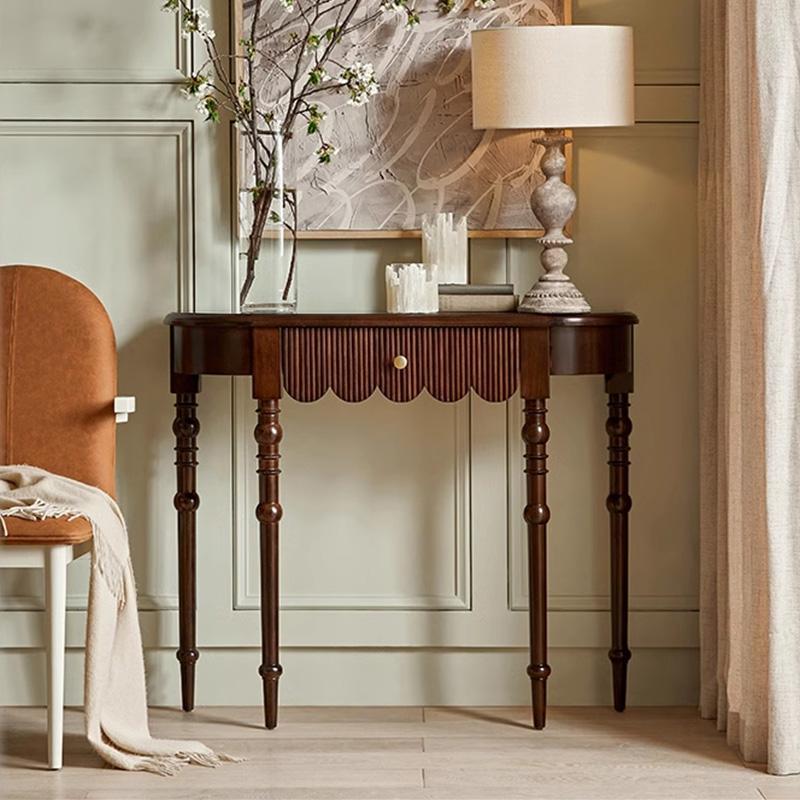 美式覆古实木半圆玄关桌法式中古入户案台客厅靠墙装饰桌进门隔断