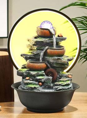 小型假山流水喷泉客厅招财风水轮办公室桌面生财风水球循环水摆件