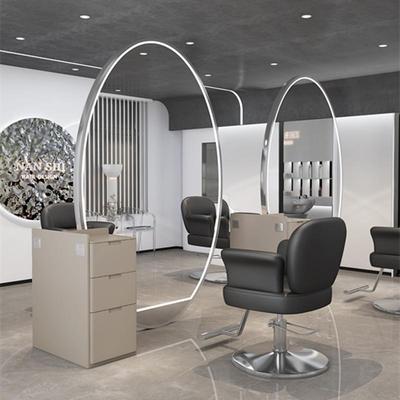 网红理发店镜台发廊专用简约美发店落地双面镜台带灯柜子一体镜子