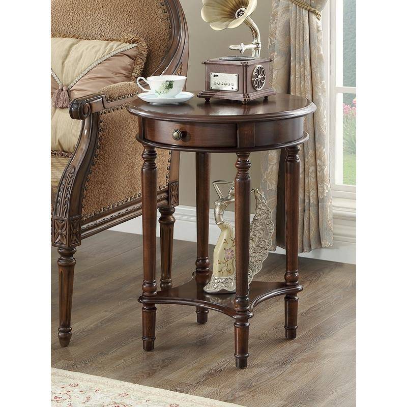 角几美式小圆桌实木沙发边几圆形小茶几花架欧式休闲桌电话架边桌