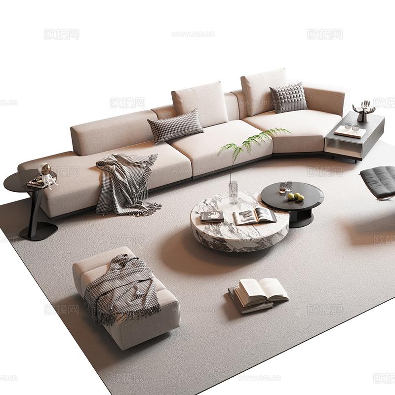 意式极简弧形转角异形沙发现代别墅样板间接待休息会客设计师卡座