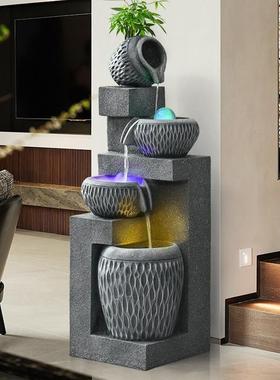 现代简约循环流水喷泉客厅办公室加湿器招财风水轮落地循环水摆件