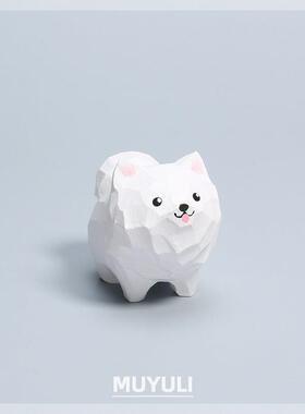 手工木雕萨摩耶小狗摆件工位桌面萌宠装饰品治愈系木质情人节礼物