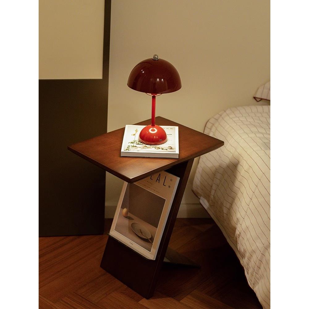 覆中古风实木沙发边几床头置物柜桌子小茶几可移动书架卧室窄创意