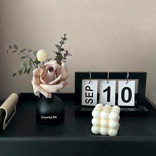 高级感软装彷真花香薰托盘客厅玄关桌面摆件日历电视柜家居装饰品