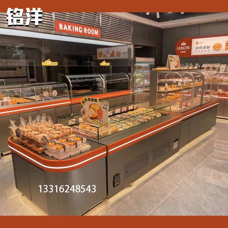 铭洋面包柜电镀不锈钢面包展示柜台欧包中岛柜货架实木边柜定制