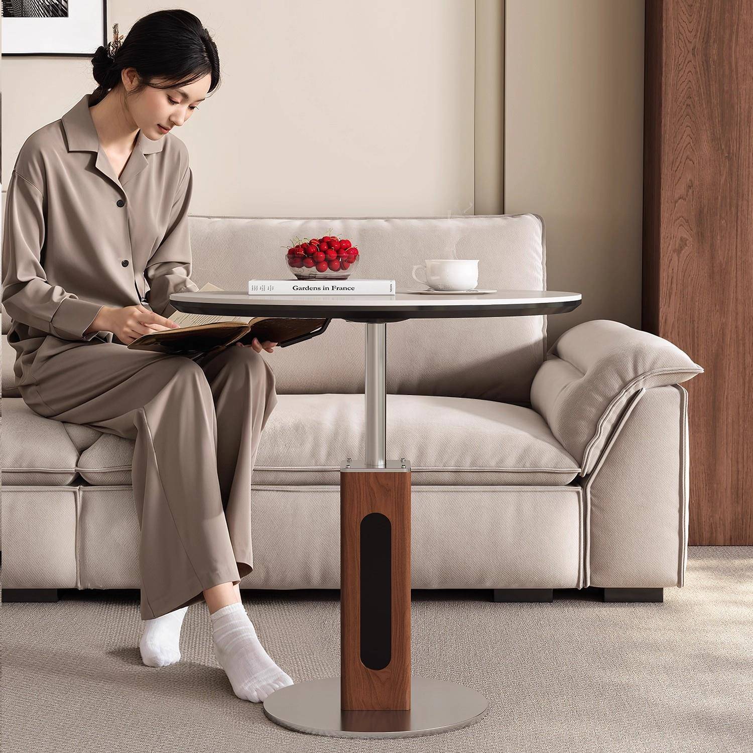 创意设计师升降沙发边几小户型茶几中古风高级感角几洽谈小圆桌子