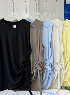 SYARURU Slde-Clnch单边抽褶系带运动无袖背心无胸垫健身瑜伽休闲