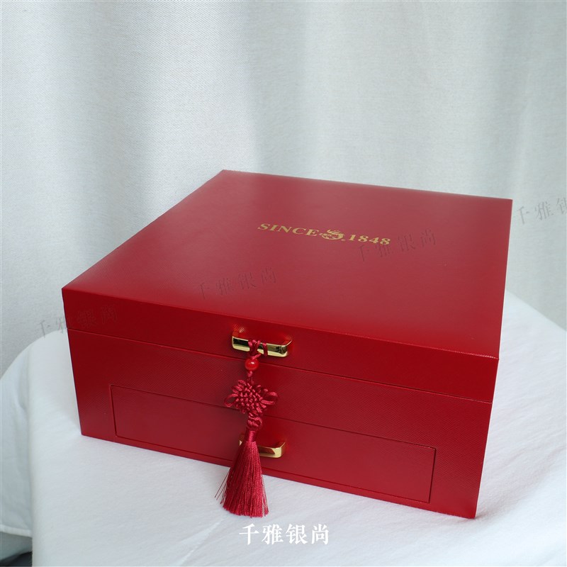 高端三金首饰盒婚庆装盒订婚结婚定亲珠宝装盒凤钗盒发簪盒