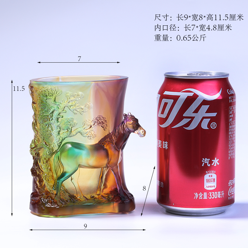 古法琉璃骏业宏图马笔筒办公室实用摆件桌面装饰品送老师礼品