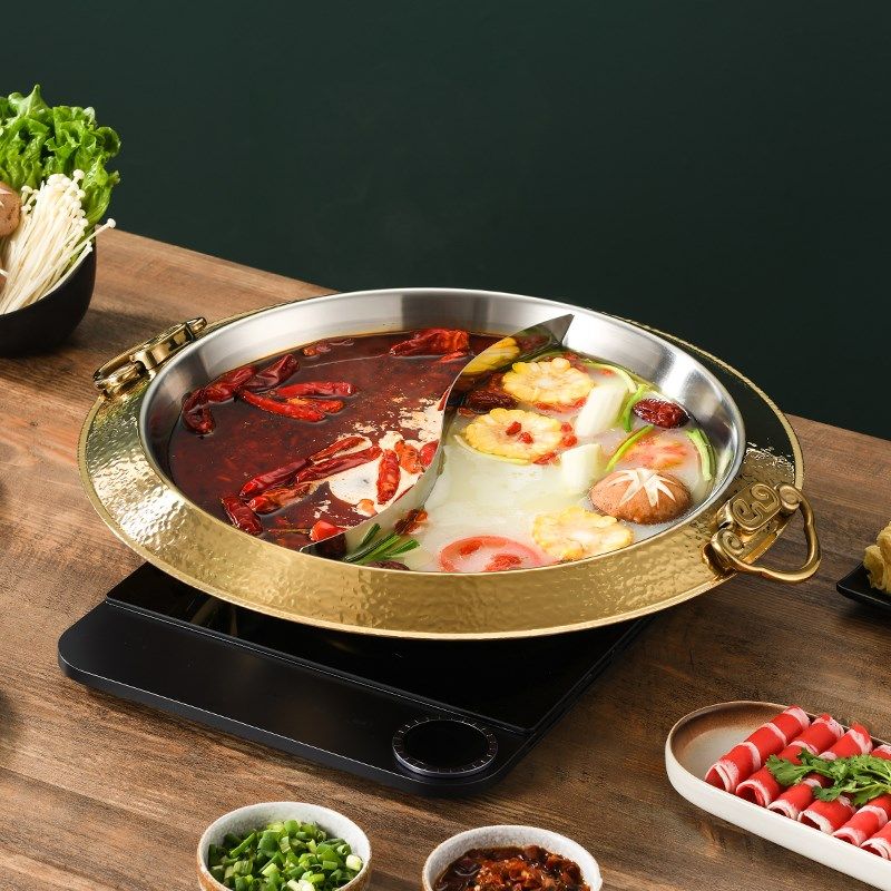 火锅盆商用加厚鸳鸯锅汤锅电磁炉金色古典翻边拉环锅,厨房/烹饪用具,火锅,淘宝优惠券,粉丝福利购,淘宝优惠卷