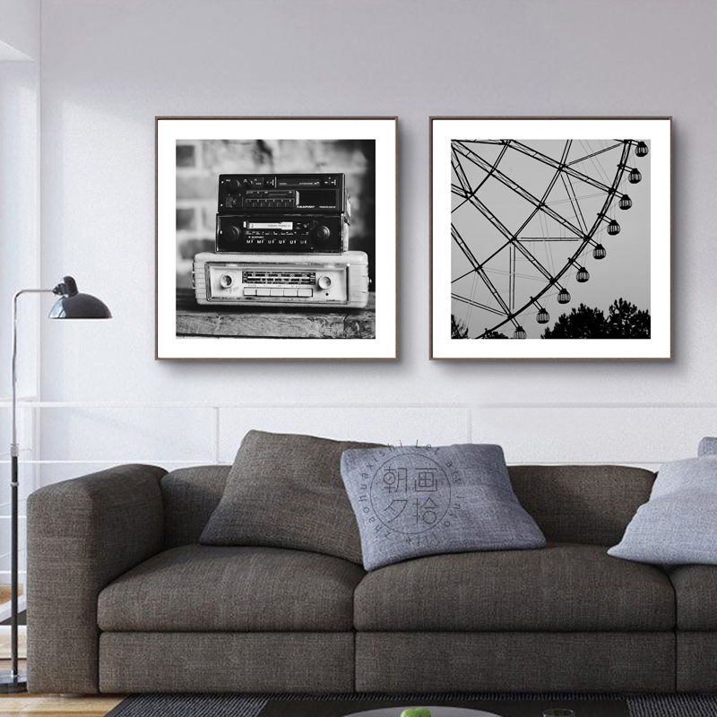 客厅沙发背景墙黑白壁画软装现代风景挂画床头玻璃卡纸画极简小画