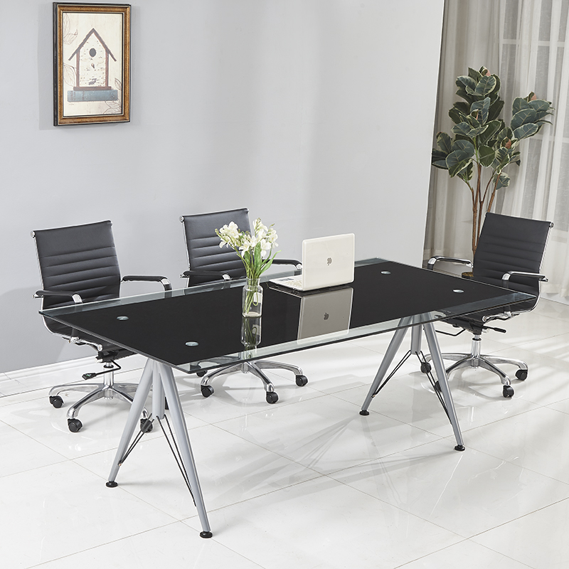 现代办公桌会议桌钢化玻璃洽谈桌条形桌钢架会议台培训桌