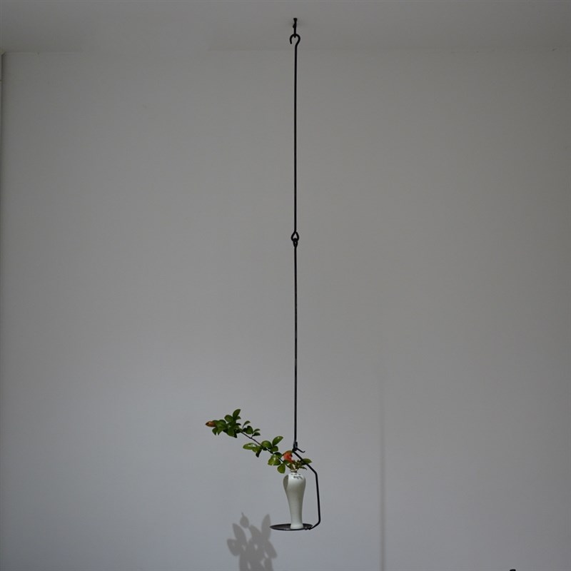 铁打出中式铁艺烛台托盘 花器悬挂钩铁器手工锻造花器茶空间装饰