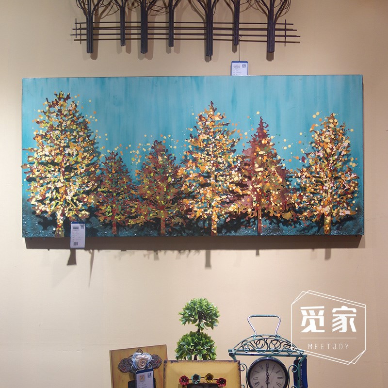 ZH01 现代个性乡村风客餐厅背景墙森林树木铁艺装饰画壁挂墙饰