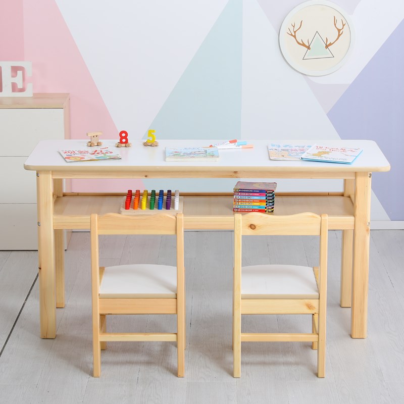 儿童实木课桌椅学生书桌家用画室美术机构绘画桌彩色椅子白色涂鸦