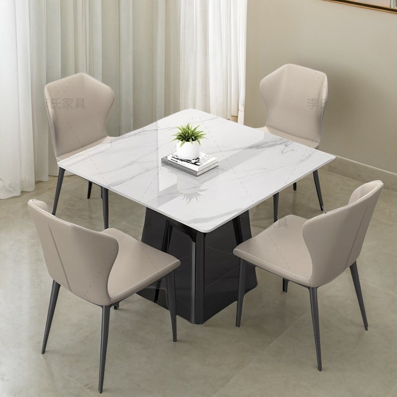 正方形岩板餐桌椅酒店公寓小户型休闲办公接待阳台打牌吃饭桌家用