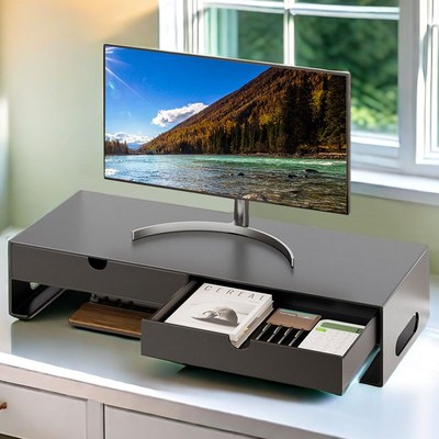 办公室桌面工位台式电脑显示器增高架笔记本显示屏支架双层带抽屉