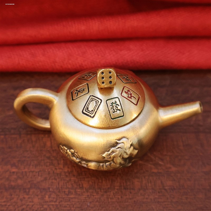 打麻将把把壶新款黄铜马上胡手把件旋转麻将创意摆件趣味减压礼品