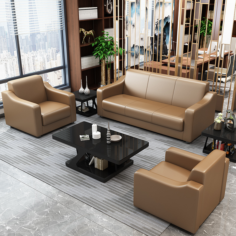 办公沙发商务接待会客办公室现代时尚皮艺三人位茶几装