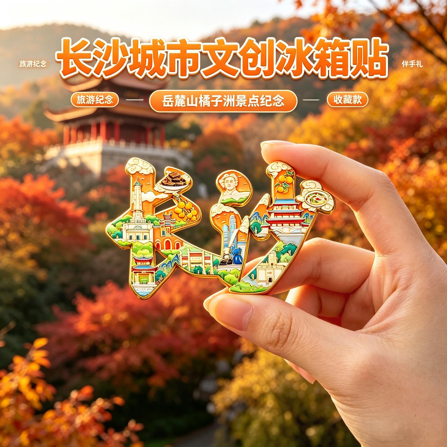 长沙文创冰箱贴2026新款旅游必买金属冰箱贴橘子洲景点纪念伴手礼