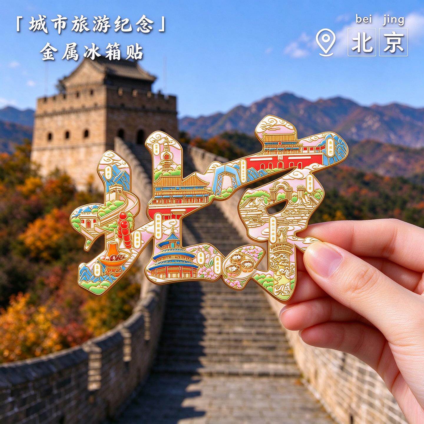 北京文创冰箱贴国潮汉字造型磁吸贴天坛长城鸟巢元素冰箱装饰周边