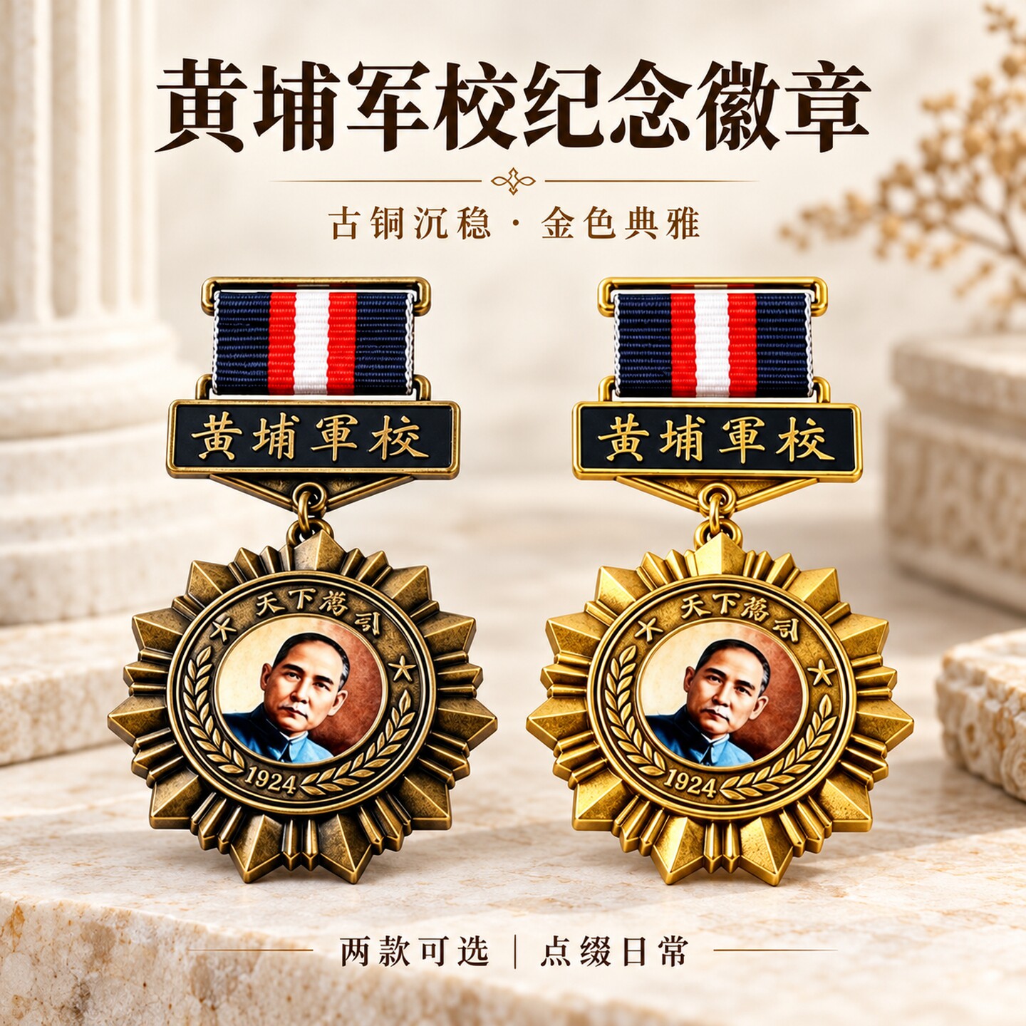 复古黄埔军校纪念徽章天下为公1924孙中山胸章怀旧历史摆件纪念品