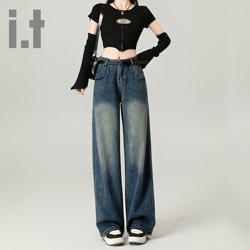 it ccaabb女款牛仔裤阔腿2025百搭小个子直筒宽松慵懒风牛仔裤子K