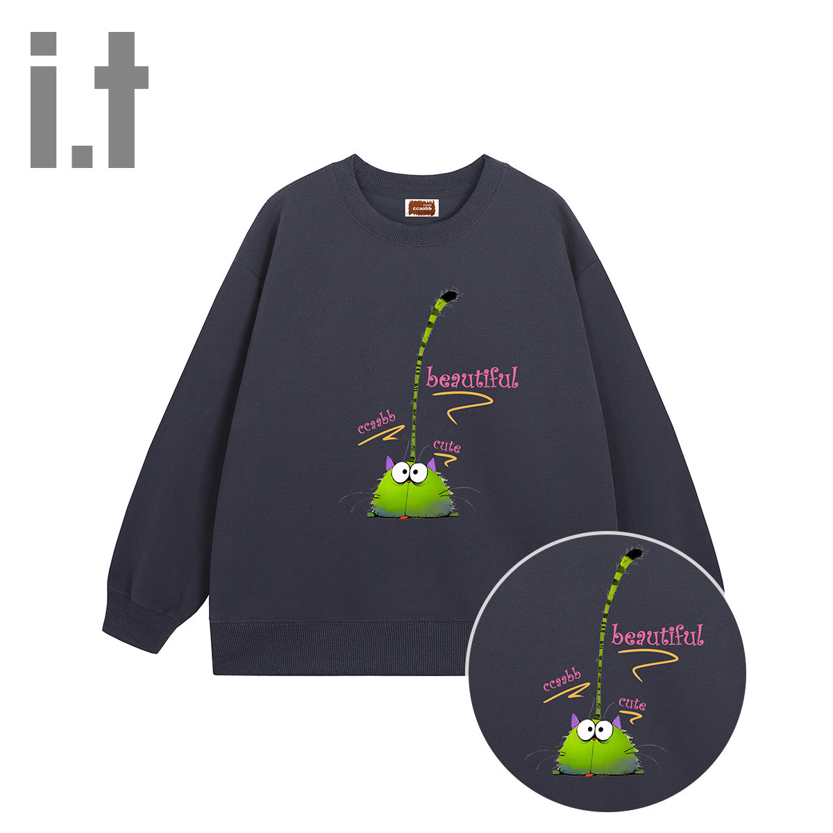 i.t ccaabb卡通图案时尚百搭舒适宽松长袖圆领卫衣K