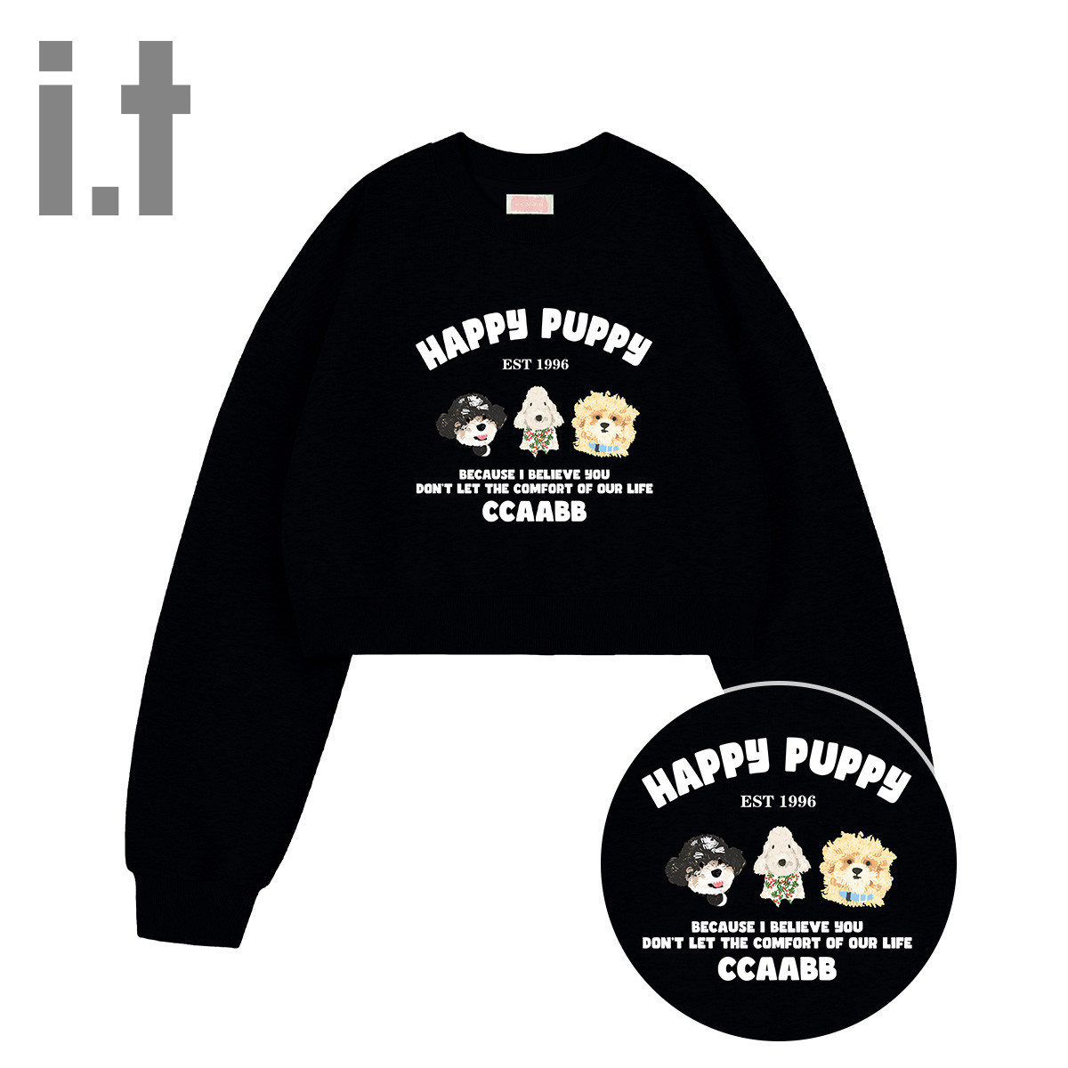 i.t ccaabb卡通萌宠印花宽松落肩长袖圆领套头女式卫衣K