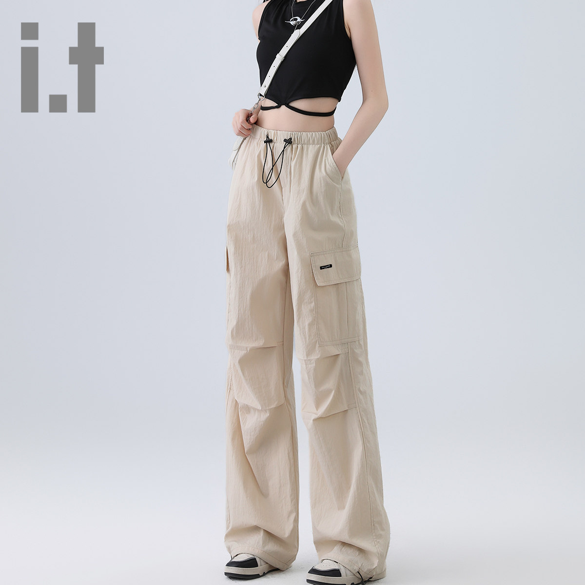 it ccaabb2025秋季新款阔腿工装裤女宽松超酷伞兵裤大口袋设计K