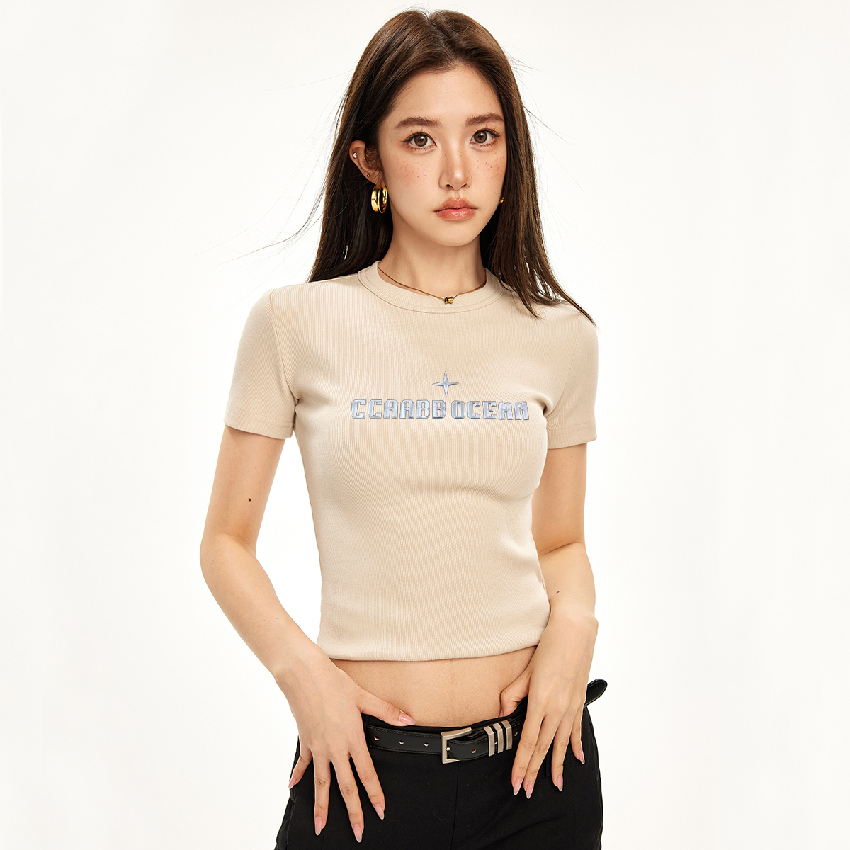 it ccaabb夏季新款收腰修身百搭短袖T恤女美式复古辣妹短款上衣K